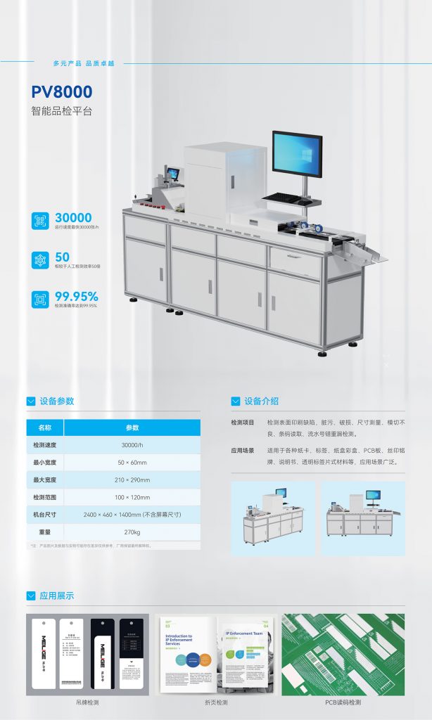 GER-PV8000單張片材視覺(jué)檢測設備，適用于吊牌標簽紙卡說(shuō)明書(shū)印刷質(zhì)量檢測